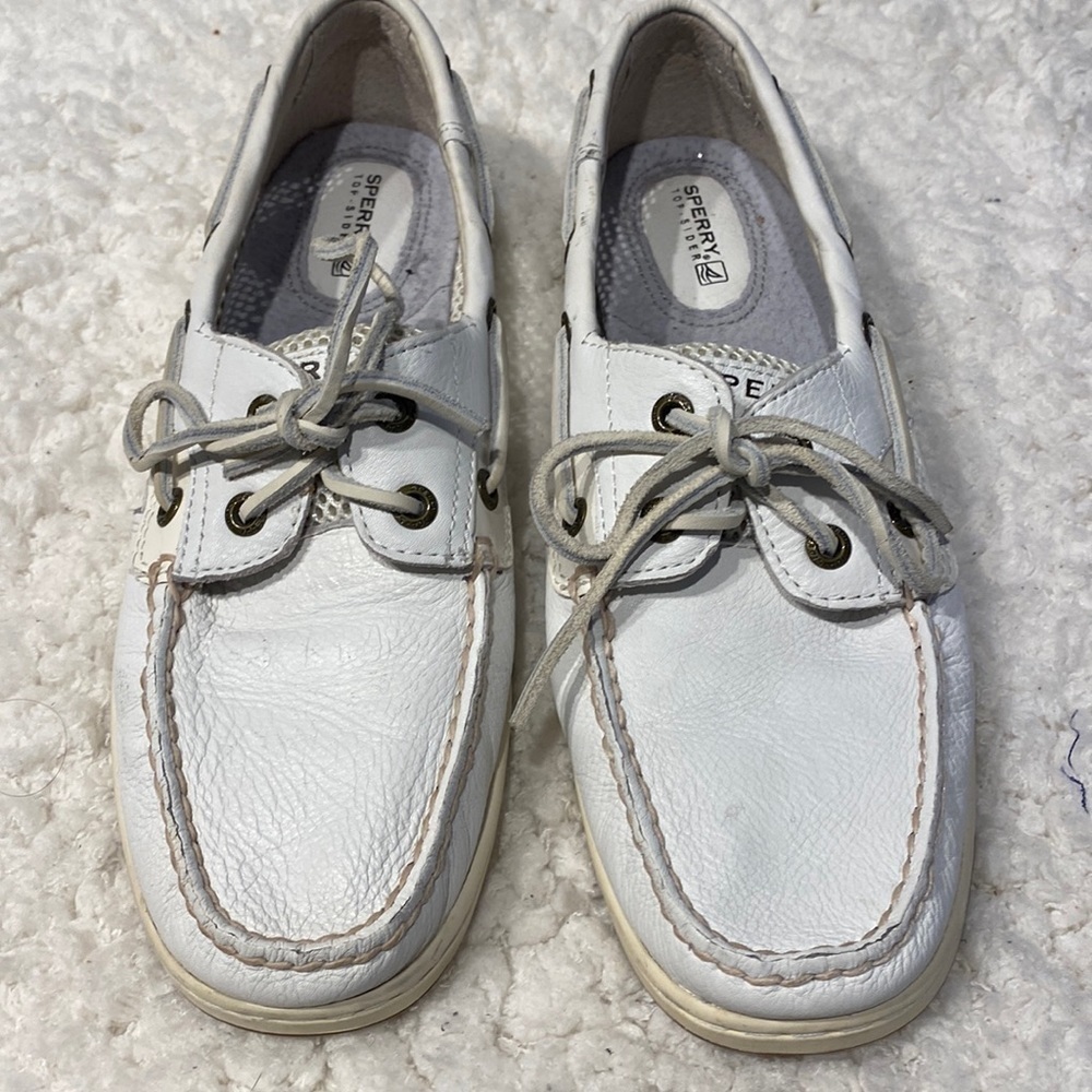 womens Sperry Topsider white leather tie loafers size 9